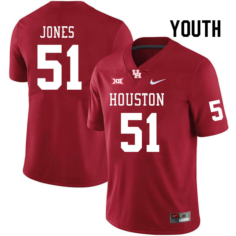 Youth #51 Hunter Jones Houston Cougars College Football Jerseys Stitched Sale-Red - Click Image to Close